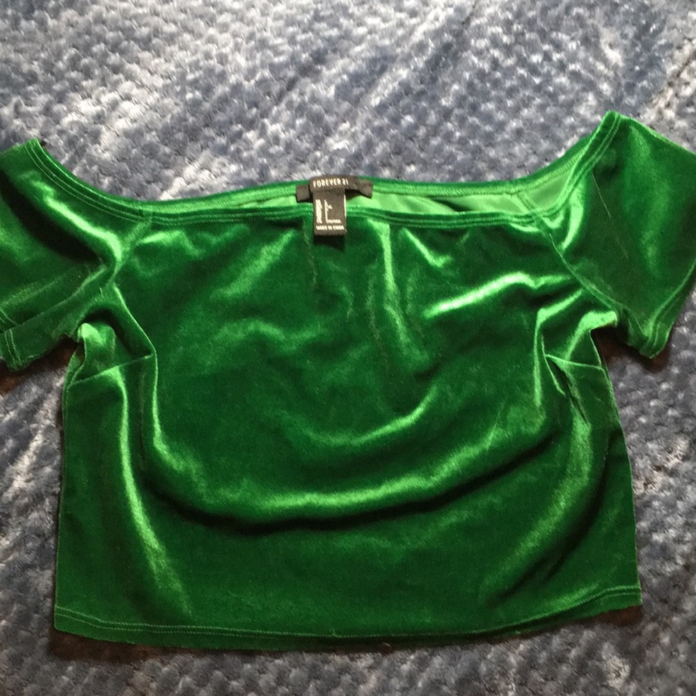 Green Velvet Crop Top